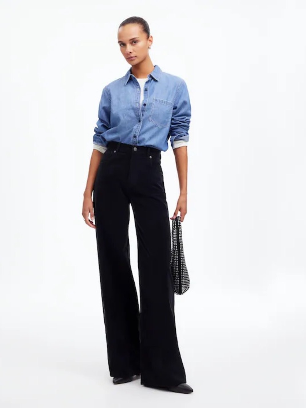 Madewell Superwide-Leg Pants in Corduroy in True‎ Black.